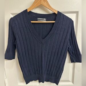 Anthropologie Deep Blue V-Neck Ribbed Sweater